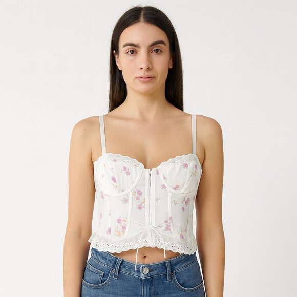 Sky to Moon Corset Crop Top Lace Up Lacy Floral Size Large - Picture 1 of 5